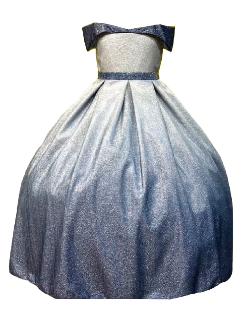 Little Girls Blue Silver Two Tones Gradation Metallic Flower Girl Dress 2-6 - SophiasStyle.com